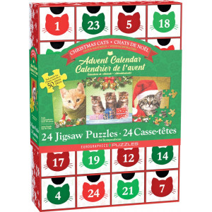 EUROGRAPHICS Puzzle Adventní kalendář: Vánoční kočky 24x50 dílků