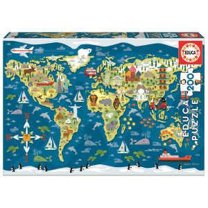 EDUCA Puzzle Mapa světa 200 dílků