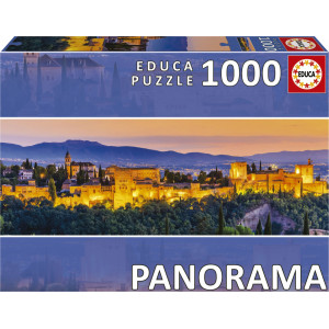 EDUCA Panoramatické puzzle Západ slunce ve Španělsku: Alhambra, Granada 1000 dílků